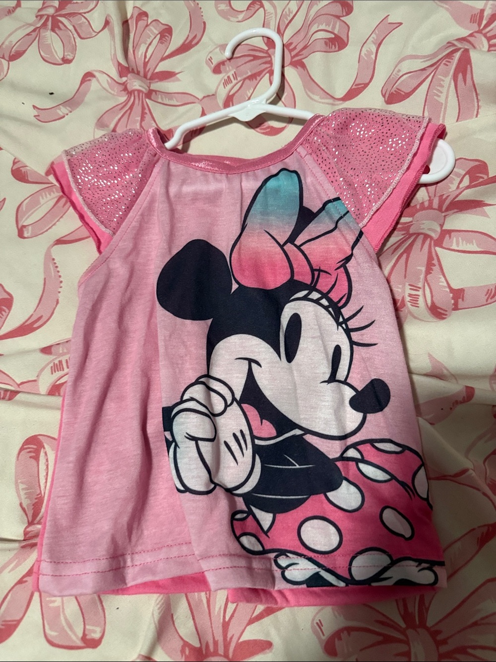 Disney Pink Minnie Mouse Glitter Cap Sleeve Tank Top